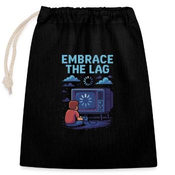T-shirt de jeu rétro – Embrace the Lag | Pixel-des - Sac cadeau en coton avec cordon (25 x 30 cm) - noir - Devant