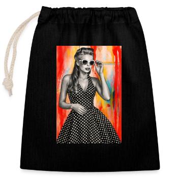 Glamorous woman bezel dress polka dots omikly art cinema - Closable cotton gift bag (25x30cm) - black - Front