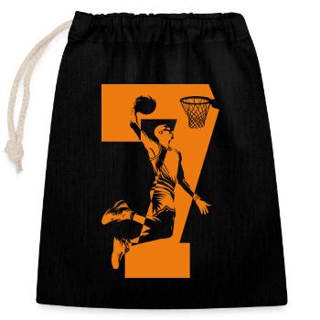 NUMMER 7 BASKETBALL 7. GEBURTSTAG - Verschließbarer Geschenkbeutel aus Baumwolle (25x30cm) - Schwarz - Vorne