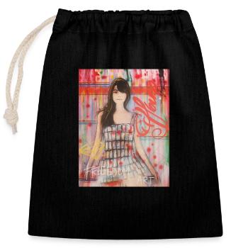 Woman icon singer Françoise omikly pop art - Closable cotton gift bag (25x30cm) - black - Front