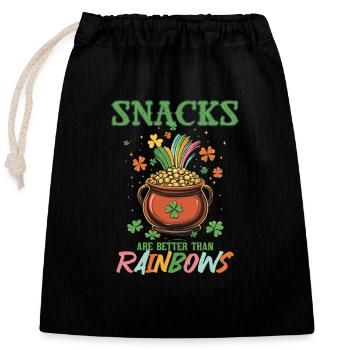 St. Patricks Day Snacks sind besser als Regenbögen - Verschließbarer Geschenkbeutel aus Baumwolle (25x30cm) - Schwarz - Vorne