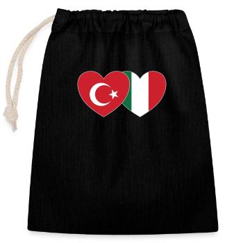 Turkey Italy Flag Heart - Closable cotton gift bag (25x30cm) - black - Front