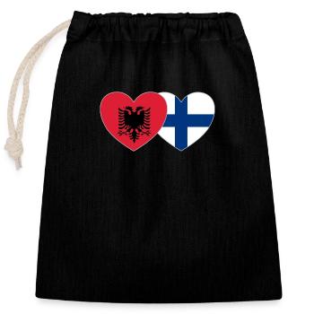 Albania Finland Flag Heart - Closable cotton gift bag (25x30cm) - black - Front