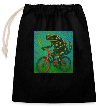 Feuersalamander fährt Fahrrad - Verschließbarer Geschenkbeutel aus Baumwolle (25x30cm) - Schwarz - Vorne