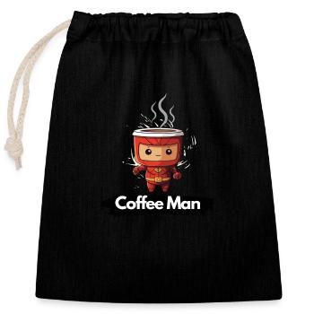 Coffee Man - Verschließbarer Geschenkbeutel aus Baumwolle (25x30cm) - Schwarz - Vorne