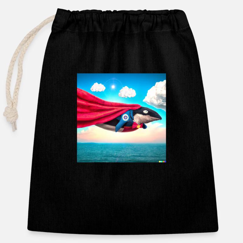 Super-Whale in the Sky - Verschließbarer Geschenkbeutel aus Baumwolle (25x30cm) - Schwarz