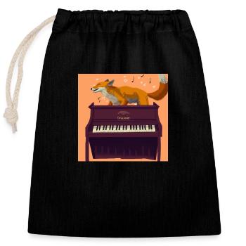 Fuchs on piano - Closable cotton gift bag (25x30cm) - black - Front