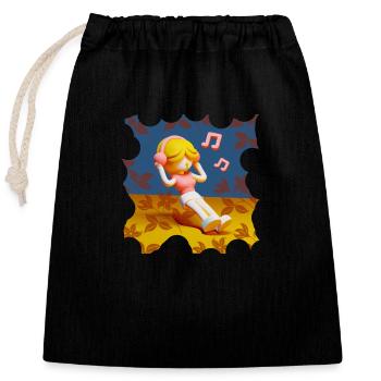 FUNNY MUSIC ILLUSTRATION GIRL 4 - Closable cotton gift bag (25x30cm) - black - Front
