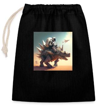 Astronaut riding robotic stegosaurus - Closable cotton gift bag (25x30cm) - black - Front