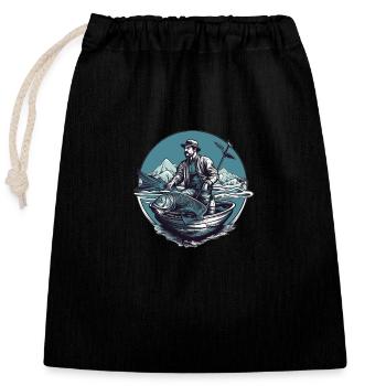 Pêcheur sur la mer - Sac cadeau en coton avec cordon (25 x 30 cm) - noir - Devant