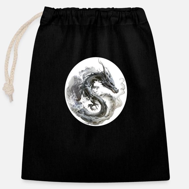 Rauchdrache - Verschließbarer Geschenkbeutel aus Baumwolle (25x30cm) - Schwarz