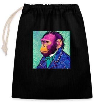 Singe van gogh - Sac cadeau en coton avec cordon (25 x 30 cm) - noir - Devant
