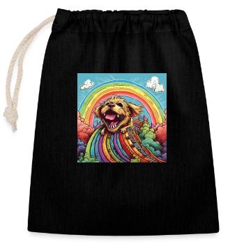 Funny LSD - freaky dwarf - Hund auf Rollercoster 1 - Verschließbarer Geschenkbeutel aus Baumwolle (25x30cm) - Schwarz - Vorne