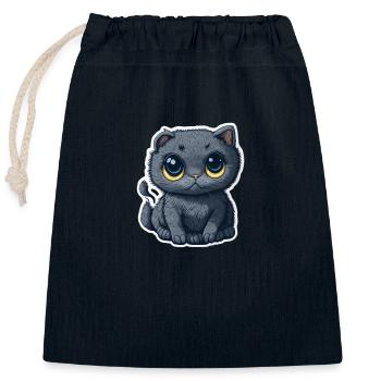 Süße Graue Katze - Verschließbarer Geschenkbeutel aus Baumwolle (25x30cm) - Navy - Vorne