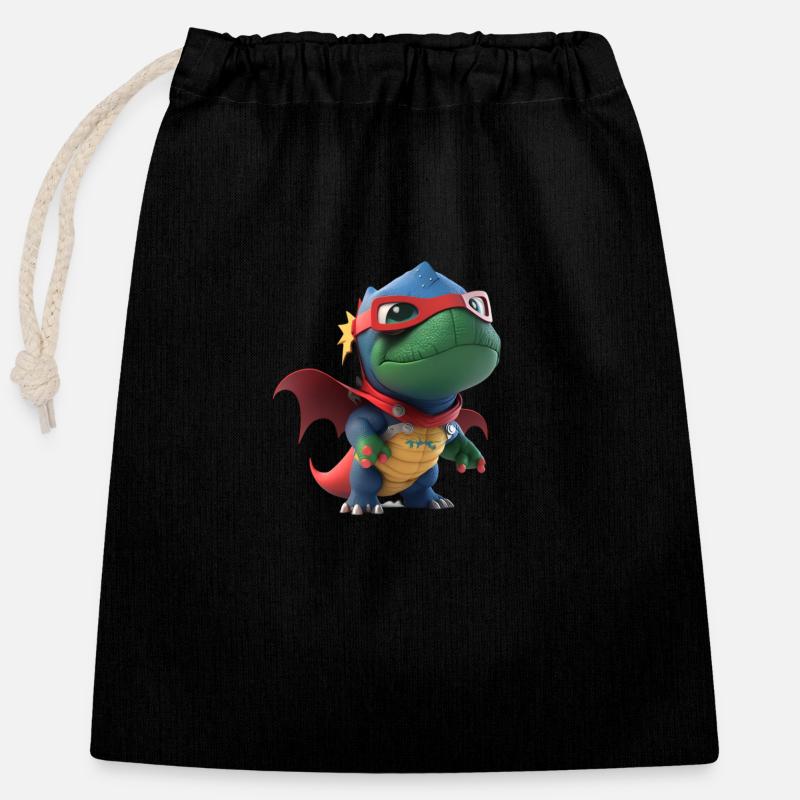 Dino - Closable cotton gift bag (25x30cm) - black