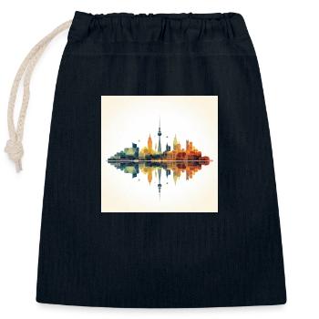 Horizon de Düsseldorf - Sac cadeau en coton avec cordon (25 x 30 cm) - bleu marine - Devant