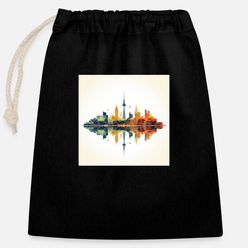 Dusseldorf Skyline - Closable cotton gift bag (25x30cm) - black