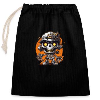 Cool Chibi Skeleton - Closable cotton gift bag (25x30cm) - black - Front