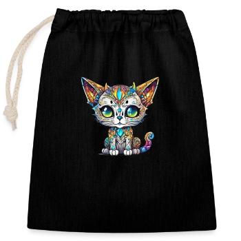 Colorful Chibi Cat - Closable cotton gift bag (25x30cm) - black - Front