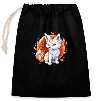 Kawaii Kitsune - Verschließbarer Geschenkbeutel aus Baumwolle (25x30cm) - Schwarz - Vorne