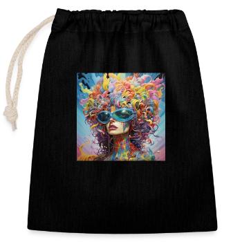 Woman with colorful hair - Closable cotton gift bag (25x30cm) - black - Front