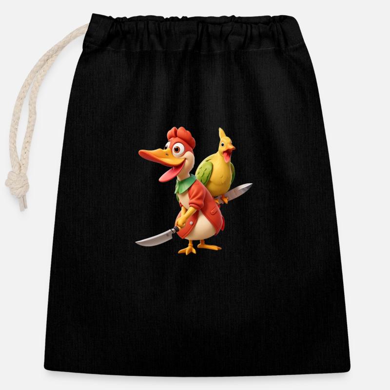 Canards fous - Sac cadeau en coton avec cordon (25 x 30 cm) - noir