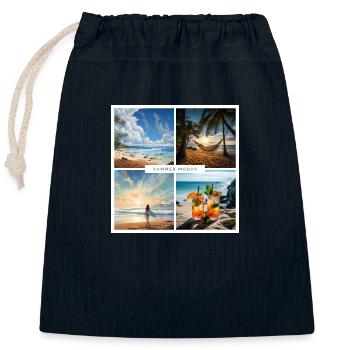 Summer, Sommer, good life, Beach, Strand, Urlaub - Verschließbarer Geschenkbeutel aus Baumwolle (25x30cm) - Navy - Vorne