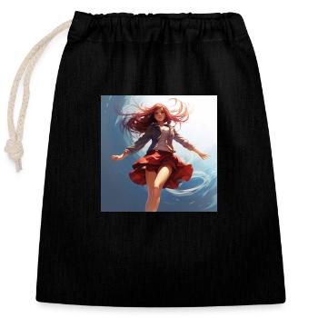 Süßens Anime Girl, floating, short skirt - Closable cotton gift bag (25x30cm) - black - Front