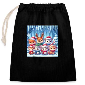 Animaux de noël - Sac cadeau en coton avec cordon (25 x 30 cm) - noir - Devant
