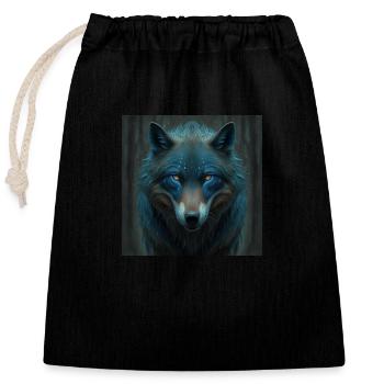 Blauer Wolf im Wald - Verschließbarer Geschenkbeutel aus Baumwolle (25x30cm) - Schwarz - Vorne
