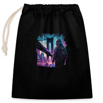 Brooklyn Bridge cyberpunk - Closable cotton gift bag (25x30cm) - black - Front