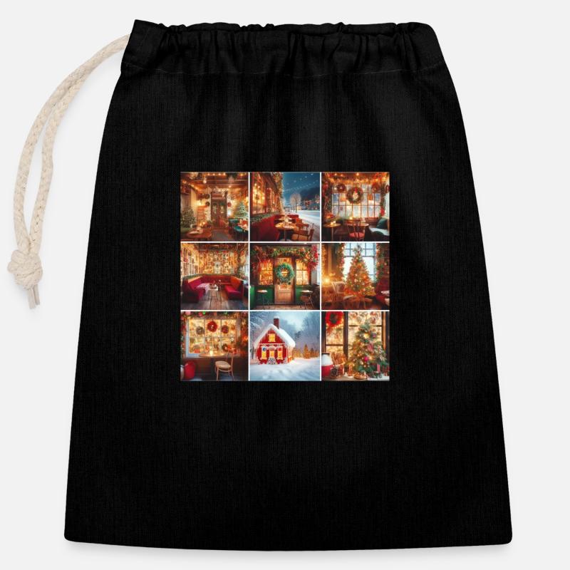 Winter Café - Closable cotton gift bag (25x30cm) - black