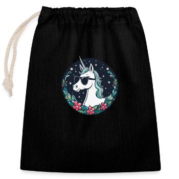 Dessin de Noël Licorne - Sac cadeau en coton avec cordon (25 x 30 cm) - noir - Devant