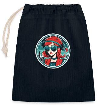 Girl Christmas Illustration - Closable cotton gift bag (25x30cm) - navy - Front