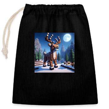 Pixel Rentier, Elch im Winterwald zu Weihnachten - Verschließbarer Geschenkbeutel aus Baumwolle (25x30cm) - Schwarz - Vorne