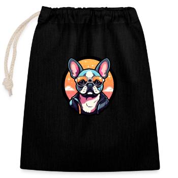 Französische Bulldogge Hund Illustration - Verschließbarer Geschenkbeutel aus Baumwolle (25x30cm) - Schwarz - Vorne
