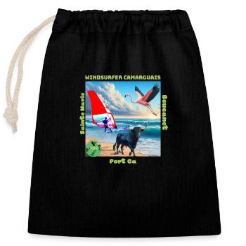 Planchou Waterman Windsurfer camarguais spots - Sac cadeau en coton avec cordon (25 x 30 cm) - noir - Devant