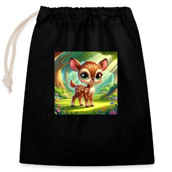 cartoon fawn - Closable cotton gift bag (25x30cm) - black - Front
