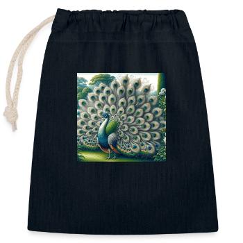 Pfau - Verschließbarer Geschenkbeutel aus Baumwolle (25x30cm) - Navy - Vorne