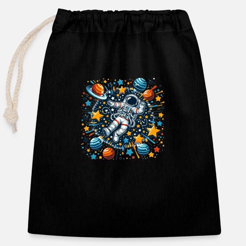 Astronaute dans l’espace - Sac cadeau en coton avec cordon (25 x 30 cm) - noir