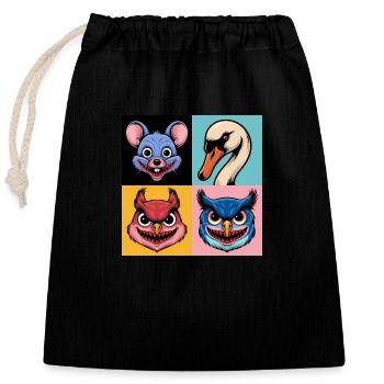 Pop-art Maus Schwan Eichhörnchen Eule Halloween - Verschließbarer Geschenkbeutel aus Baumwolle (25x30cm) - Schwarz - Vorne