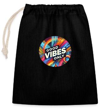 Nur gute Vibes - Verschließbarer Geschenkbeutel aus Baumwolle (25x30cm) - Schwarz - Vorne