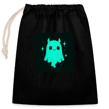 cute cyan ghost - Closable cotton gift bag (25x30cm) - black - Front