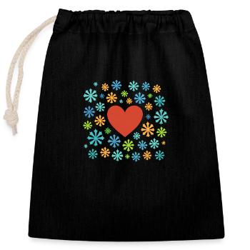 Floching en neige avec le cœur - Sac cadeau en coton avec cordon (25 x 30 cm) - noir - Devant