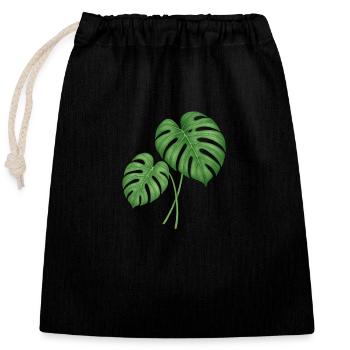 Monstera Leaves – Urban Jungle - Verschließbarer Geschenkbeutel aus Baumwolle (25x30cm) - Schwarz - Vorne