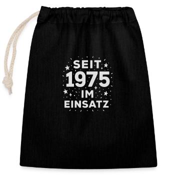 En service depuis 1975 – design anniversaire - Sac cadeau en coton avec cordon (25 x 30 cm) - noir - Devant