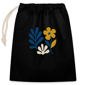 Composition florale – Bleu & Moutarde - Sac cadeau en coton avec cordon (25 x 30 cm) - noir - Devant