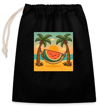Wassermelone Relax – Hängematte & Sonne - Verschließbarer Geschenkbeutel aus Baumwolle (25x30cm) - Schwarz - Vorne