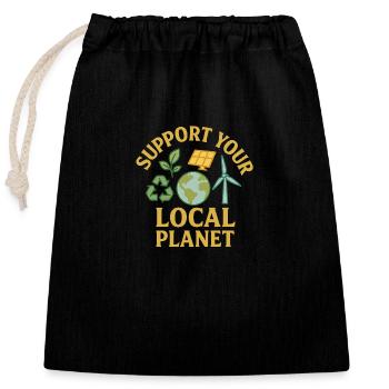 Support Your Local Planet - Verschließbarer Geschenkbeutel aus Baumwolle (25x30cm) - Schwarz - Vorne