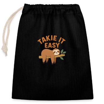 Take It Easy – Relax Like a Sloth - Closable cotton gift bag (25x30cm) - black - Front